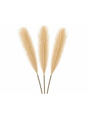 Wheat Beige Faux Pampas Grass 3 Stem Neutral Decor